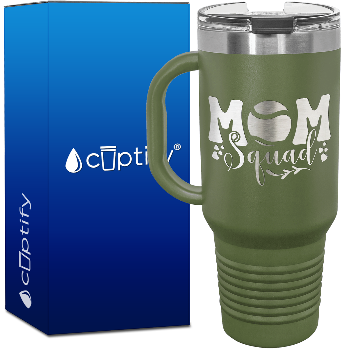 Mom Squad Tennis with Hearts 40oz Tennis Travel Mug