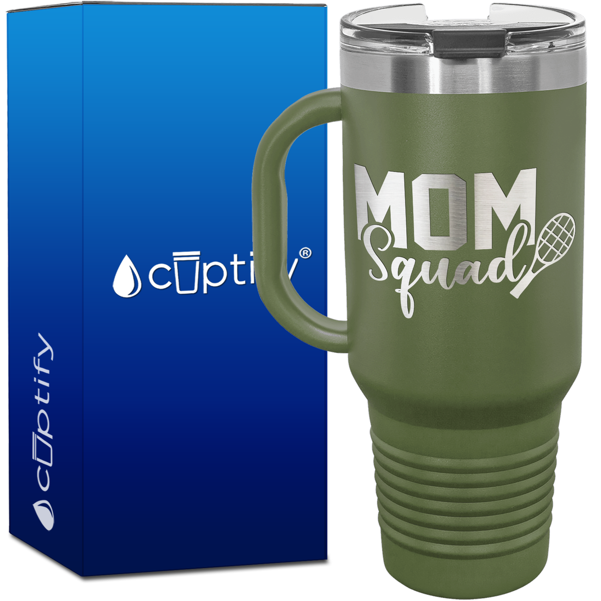 Mom Squad Tennis with Racket 40oz Tennis Travel Mug