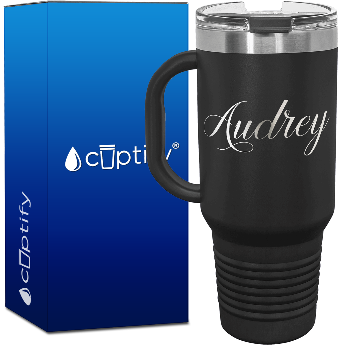 Personalized Audrey Font Style 40oz Personalized Travel Mug