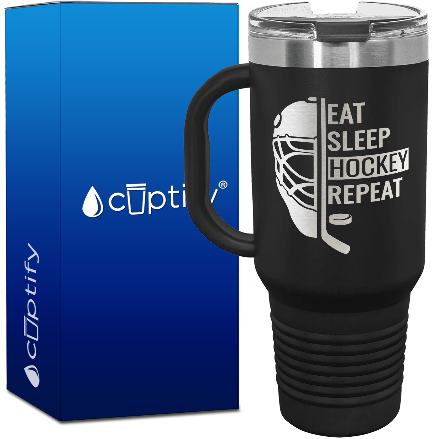 Eat. Sleep. Hockey. Repeat. Helmet 40oz Travel Mug