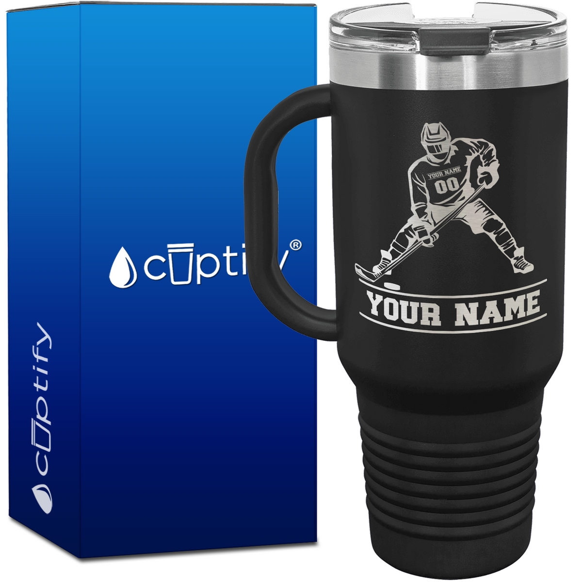 Personalized Hockey Player 40oz Hockey Travel Mug