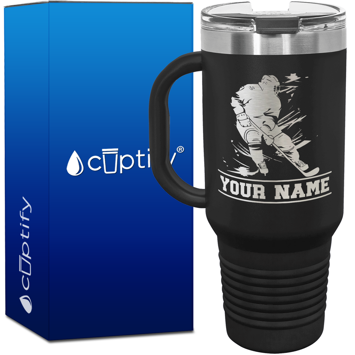 Personalized Skating Hockey Player.40oz Travel Mug