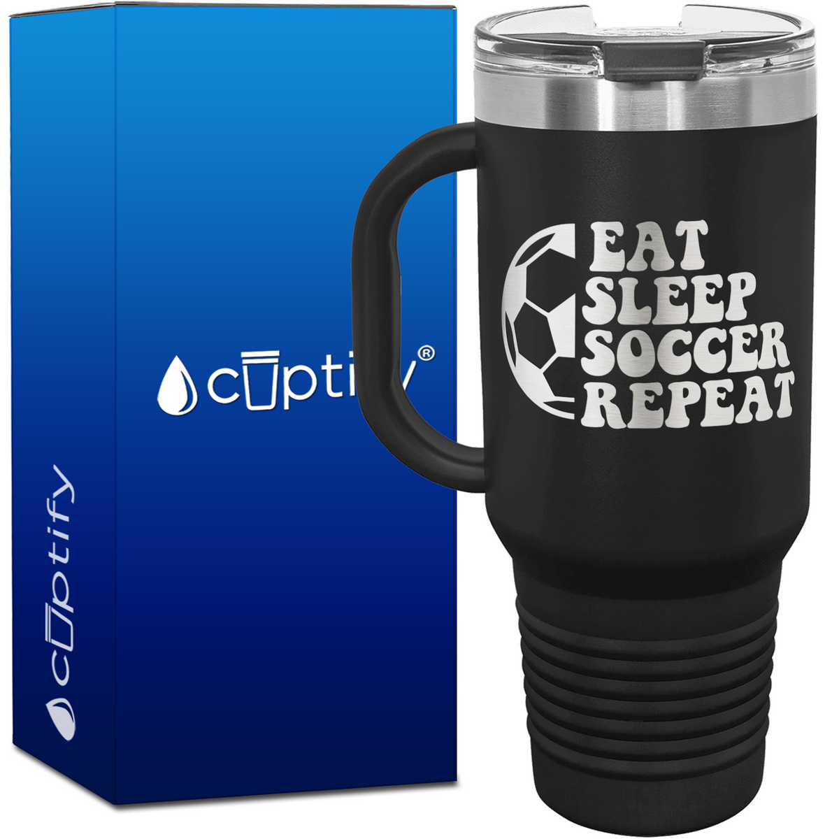 Eat Sleep Soccer Repeat Soccer Ball 40oz Soccer Travel Mug