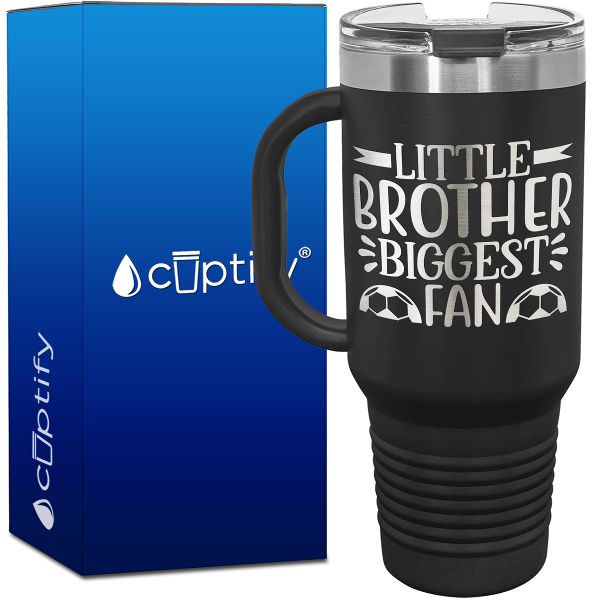 Little Brother Biggest Fan Soccer 40oz Soccer Travel Mug
