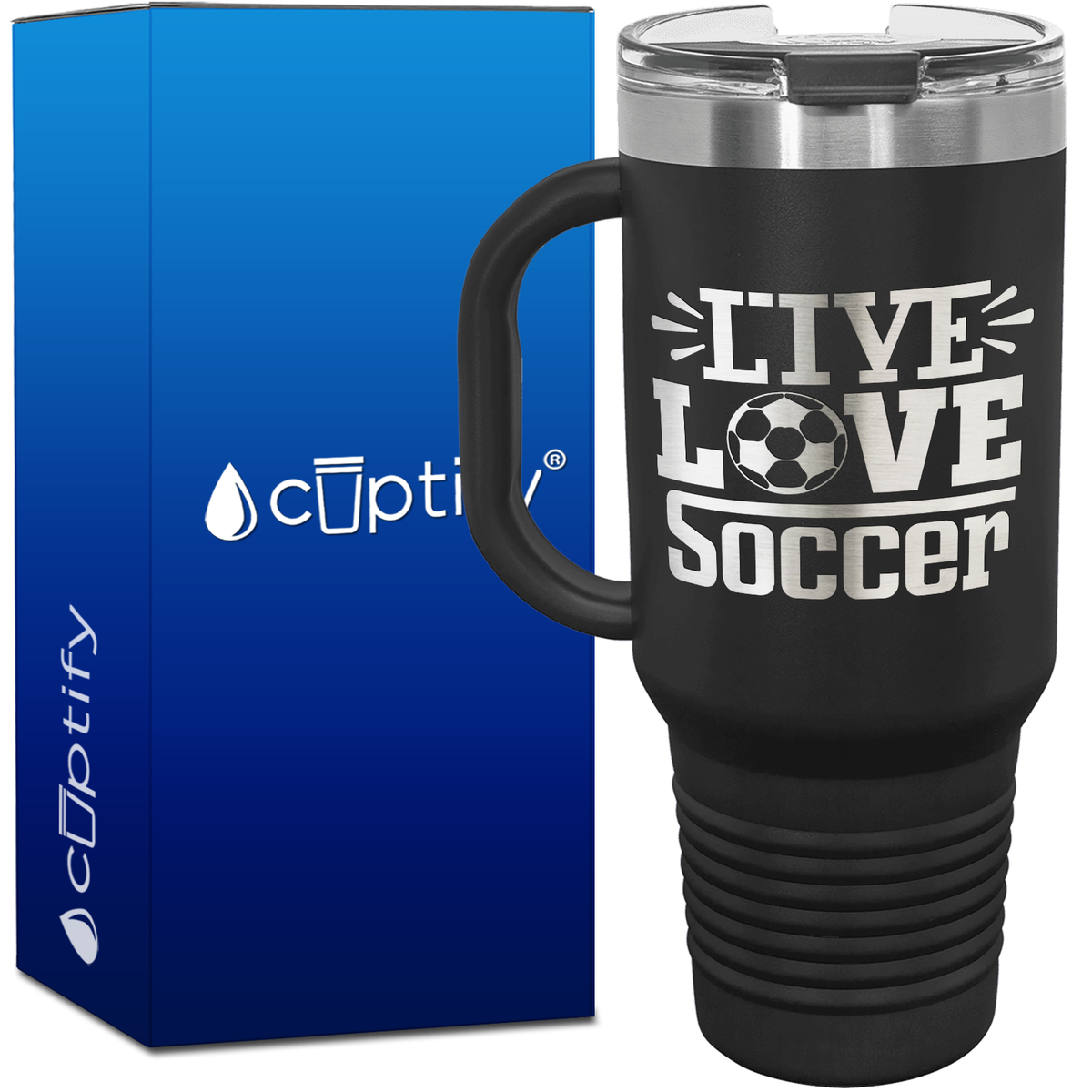 Live Love Soccer 40oz Soccer Travel Mug