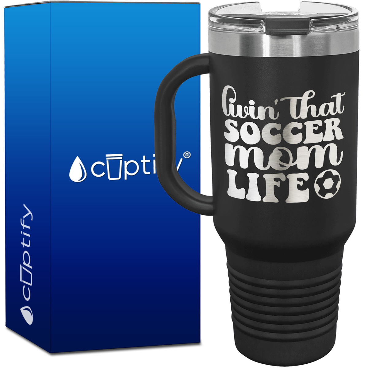 Livin' that Soccer Mom Life with Soccer Ball 40oz Soccer Travel Mug