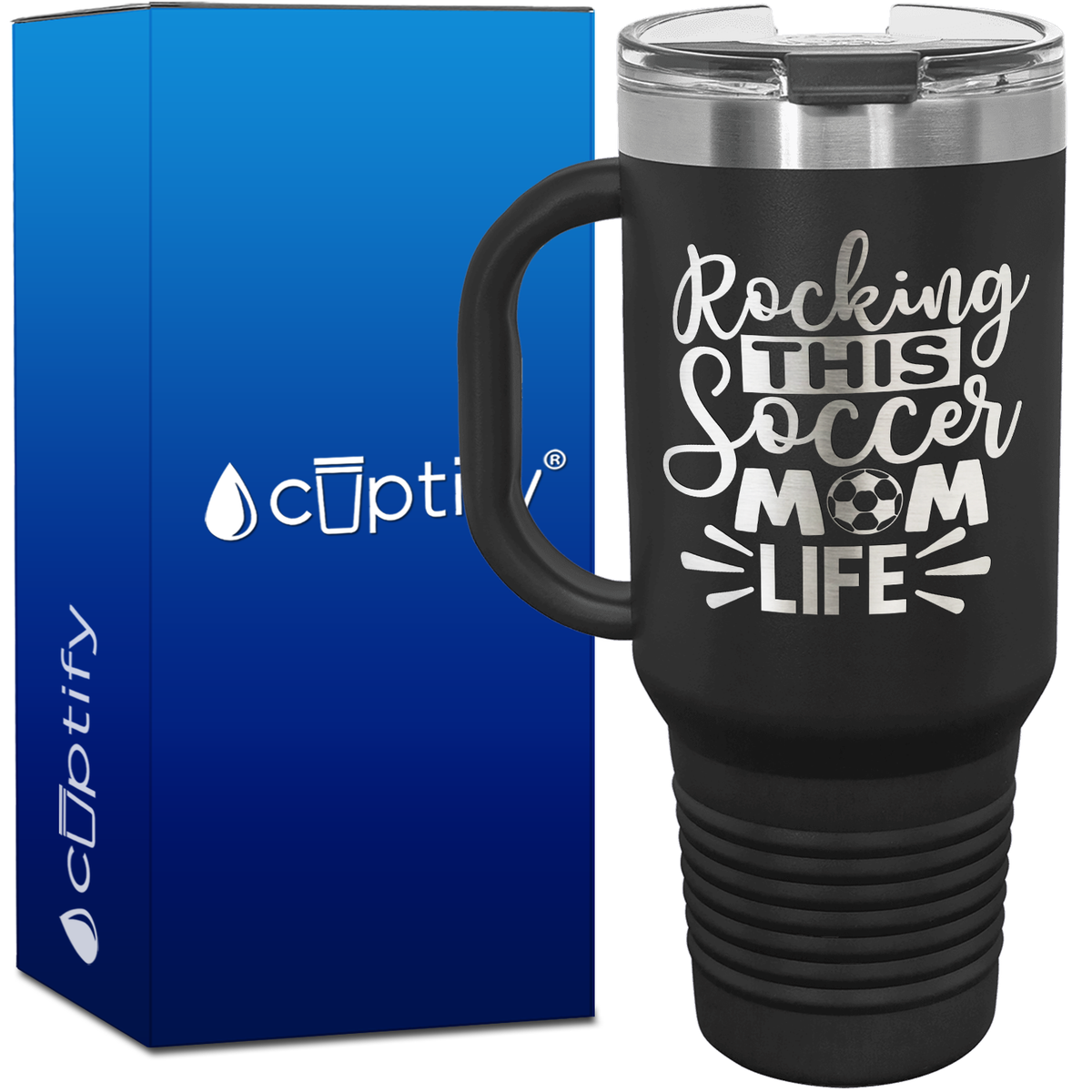 Rocking this Soccer Mom Life 40oz Soccer Travel Mug
