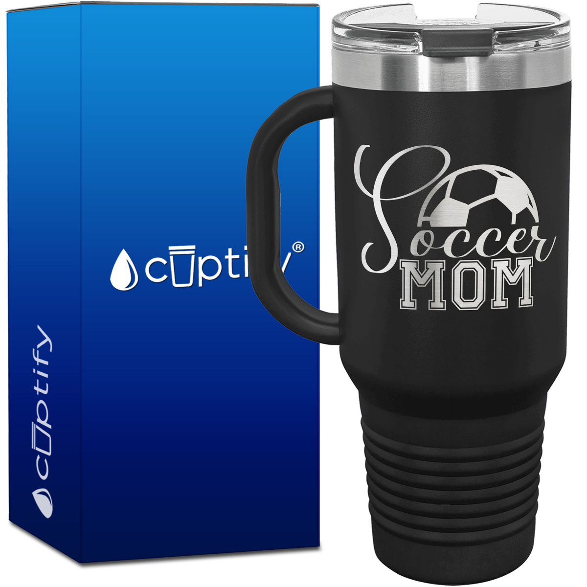 Soccer Mom with Ball 40oz Soccer Travel Mug