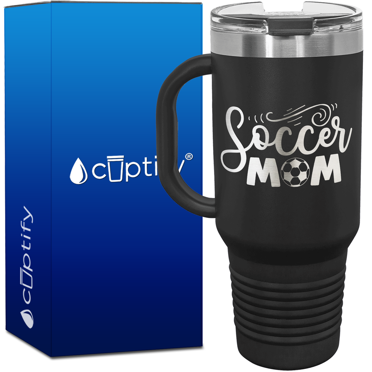 Soccer Mom with Soccer Ball 40oz Soccer Travel Mug