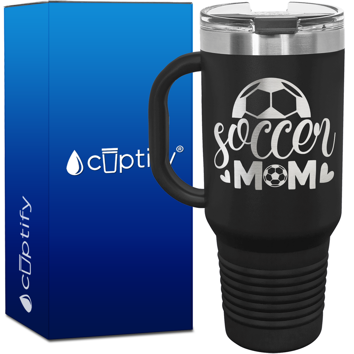 Soccer Mom Hearts and Ball 40oz Soccer Travel Mug