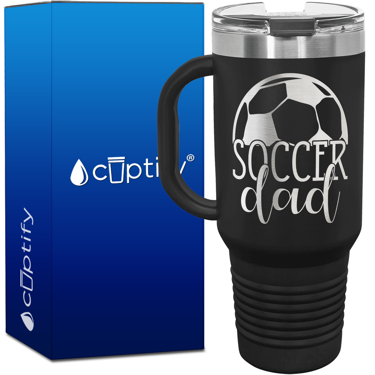 Soccer Dad with Ball on Top 40oz Soccer Travel Mug