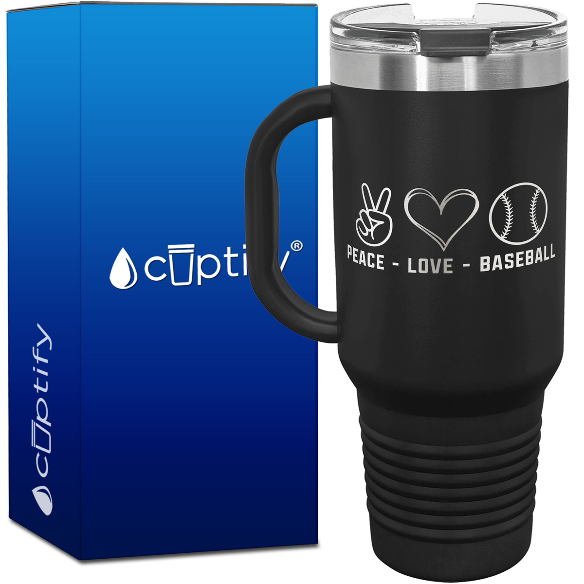 Peace Love Baseball 40oz Baseball Travel Mug