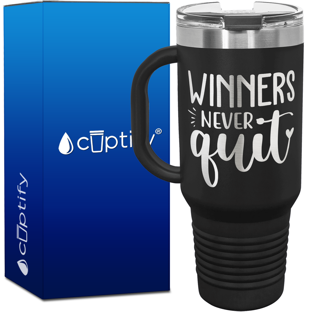 Winners Never Quit 40oz Baseball Travel Mug