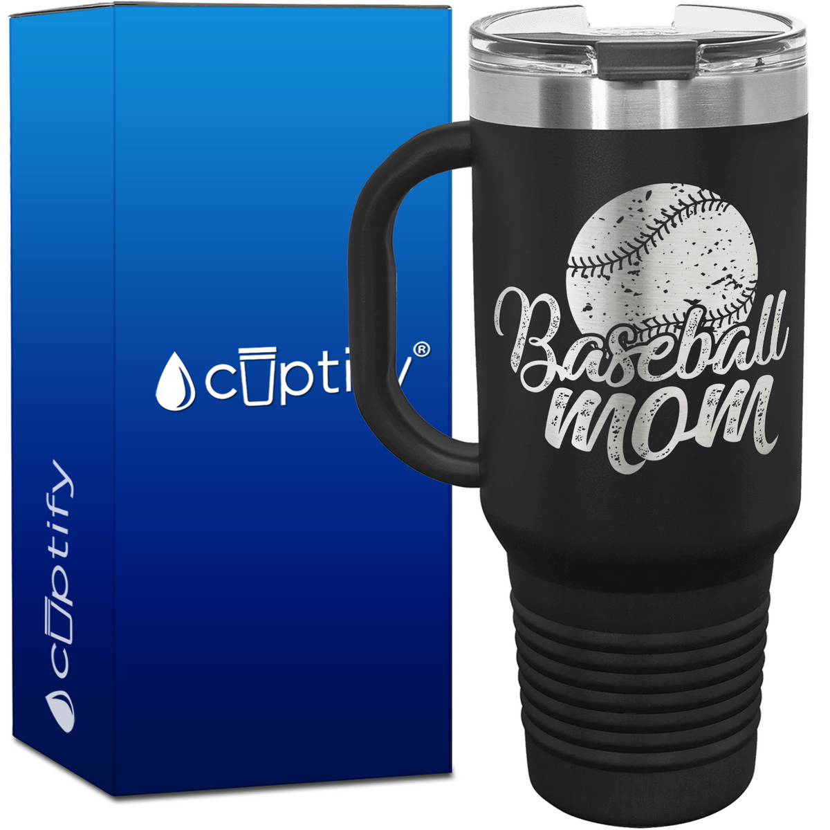 Baseball Mom Distressed 40oz Baseball Travel Mug