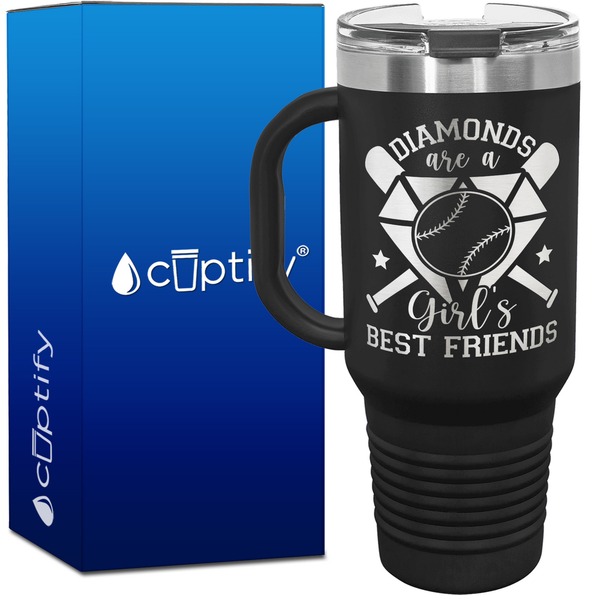 Diamonds are a Girl's Best Friend Baseball 40oz Baseball Travel Mug