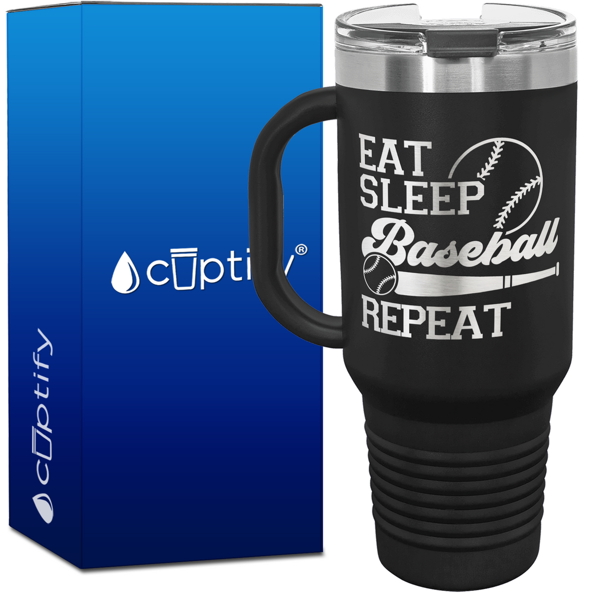 Eat Sleep Baseball Repeat Bat and Ball 40oz Baseball Travel Mug