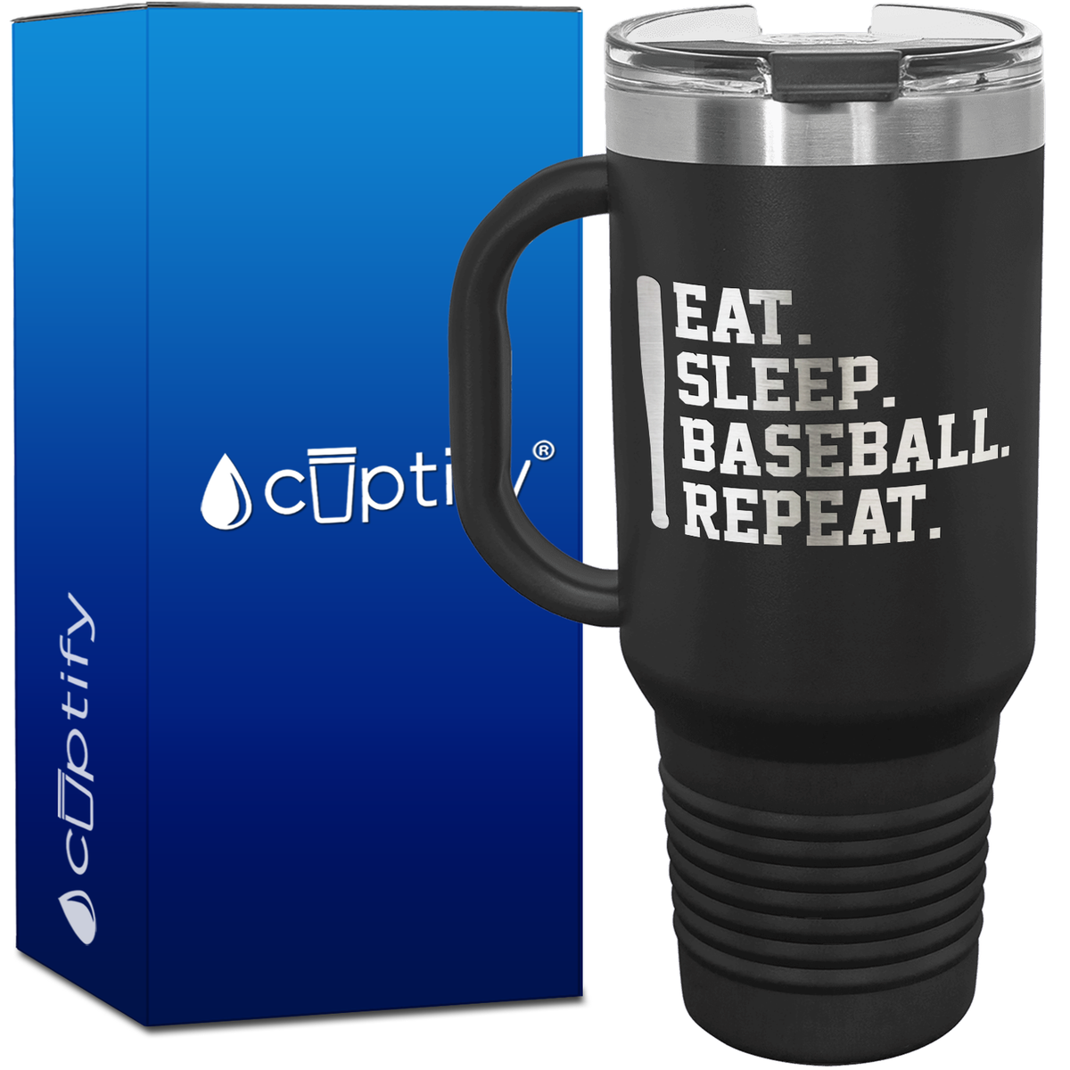 Eat. Sleep. Baseball. Repeat. Bat 40oz Baseball Travel Mug