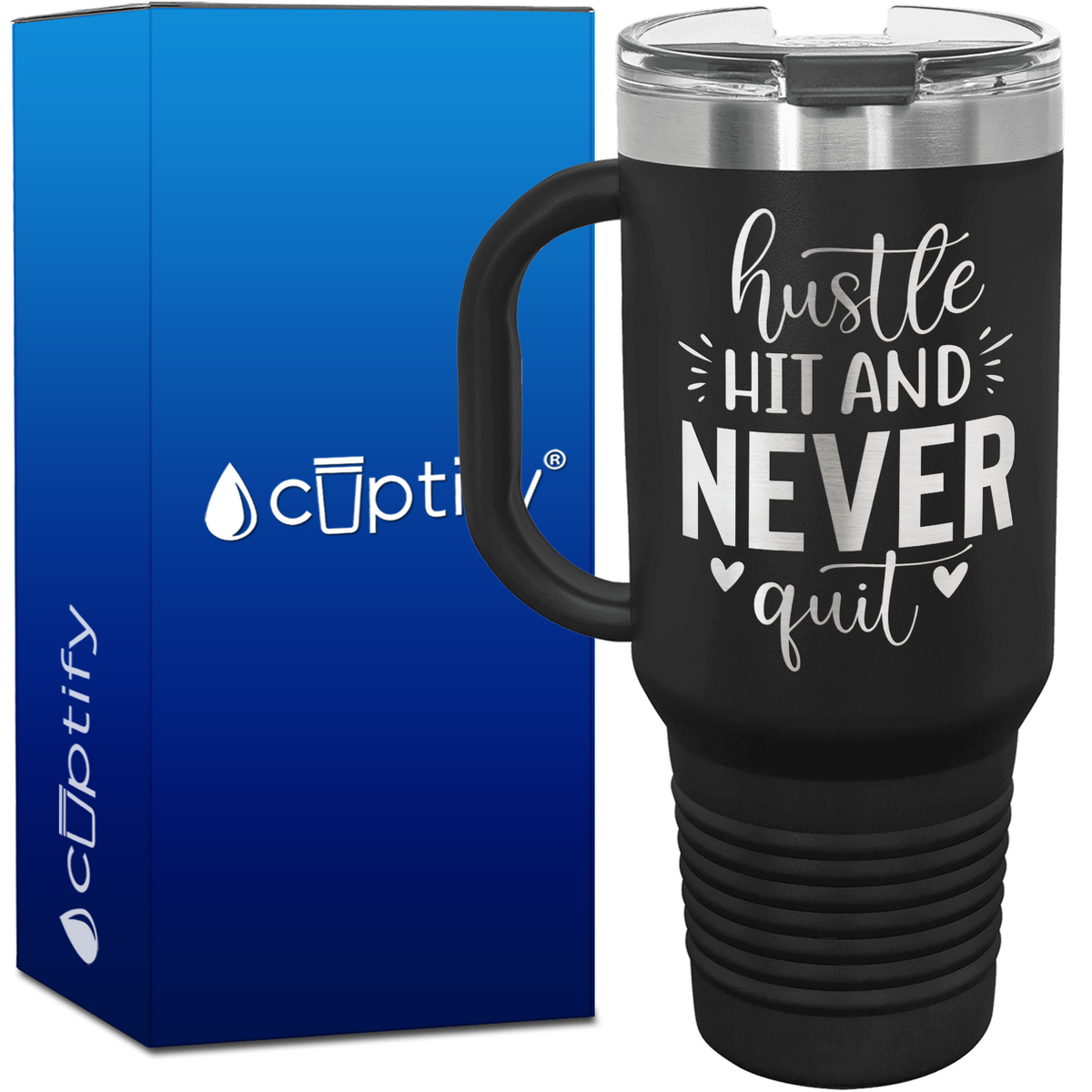 Hustle Hit and Never Quit 40oz Baseball Travel Mug