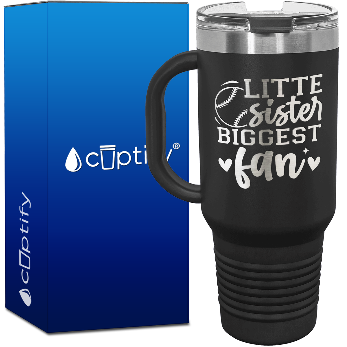Little Sister Biggest Fan 40oz Baseball Travel Mug