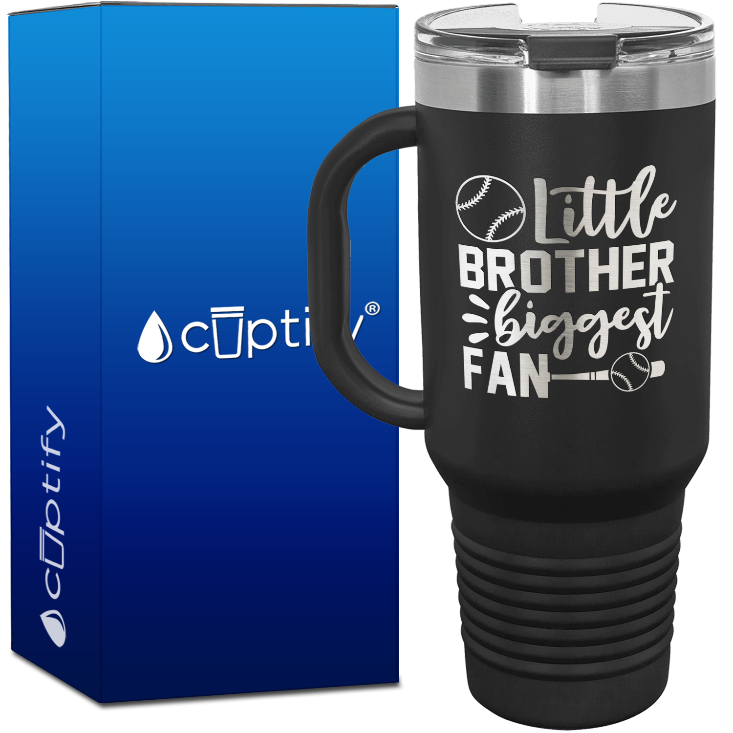 Little Brother Biggest Fan 40oz Baseball Travel Mug