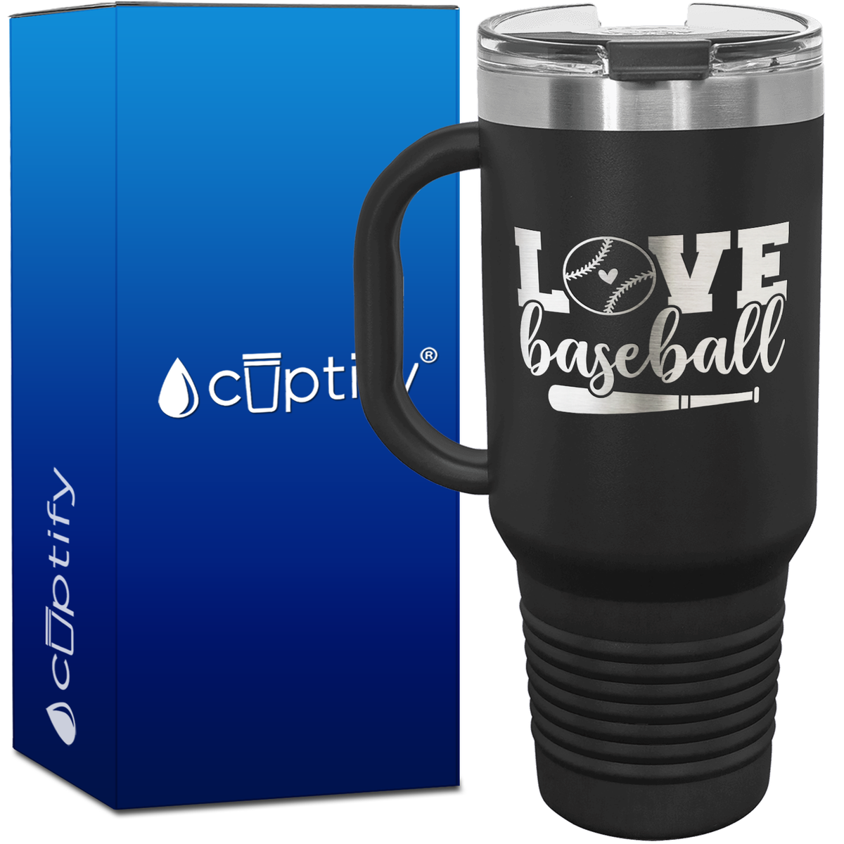 Love Baseball Bat and Ball 40oz Baseball Travel Mug