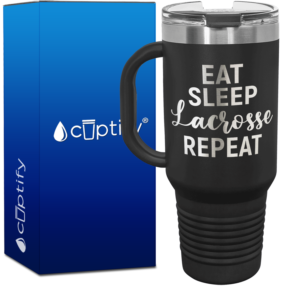 Eat Sleep Lacrosse Repeat Curly 40oz Lacrosse Travel Mug