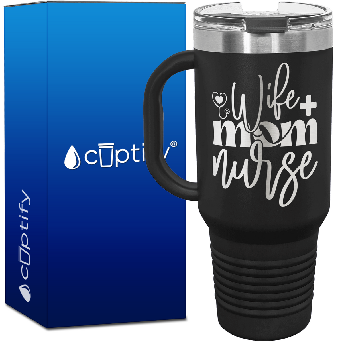 Wife Mom Nurse Heart Stethoscope 40oz Nurse Travel Mug