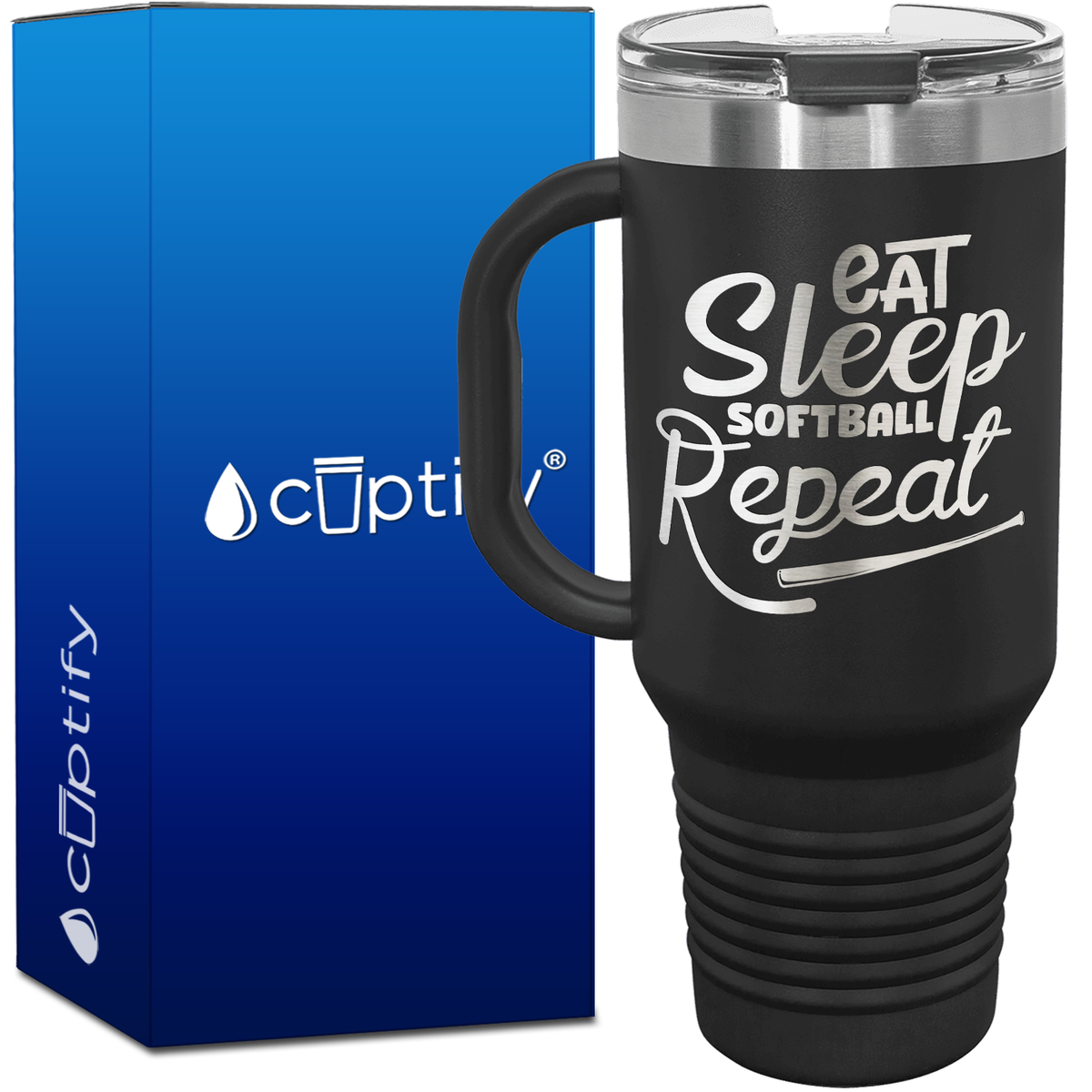 Eat Sleep Softball Repeat 40oz Softball Travel Mug