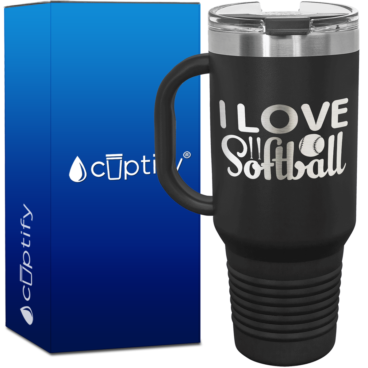 I Love Softball 40oz Softball Travel Mug