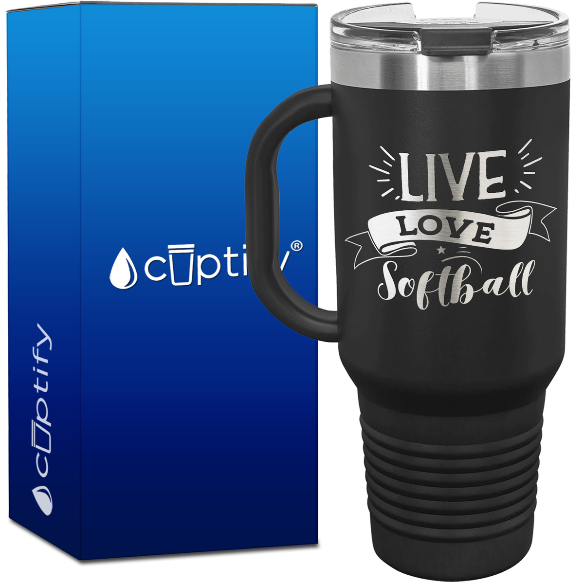 Live Love Softball Banner 40oz Softball Travel Mug