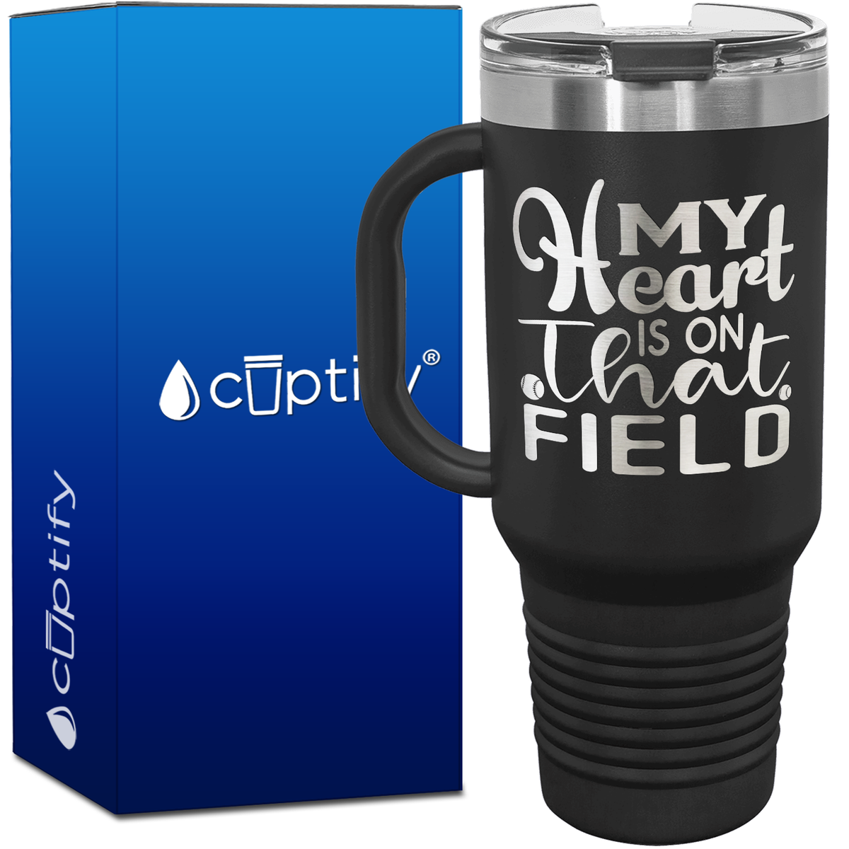 My Heart is on That Field Softball 40oz Softball Travel Mug