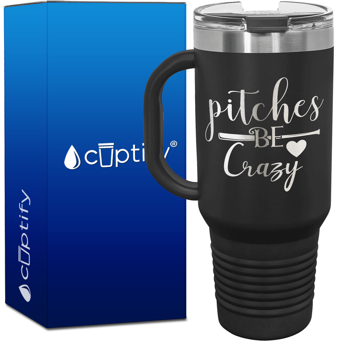 Pitches Be Crazy 40oz Softball Travel Mug