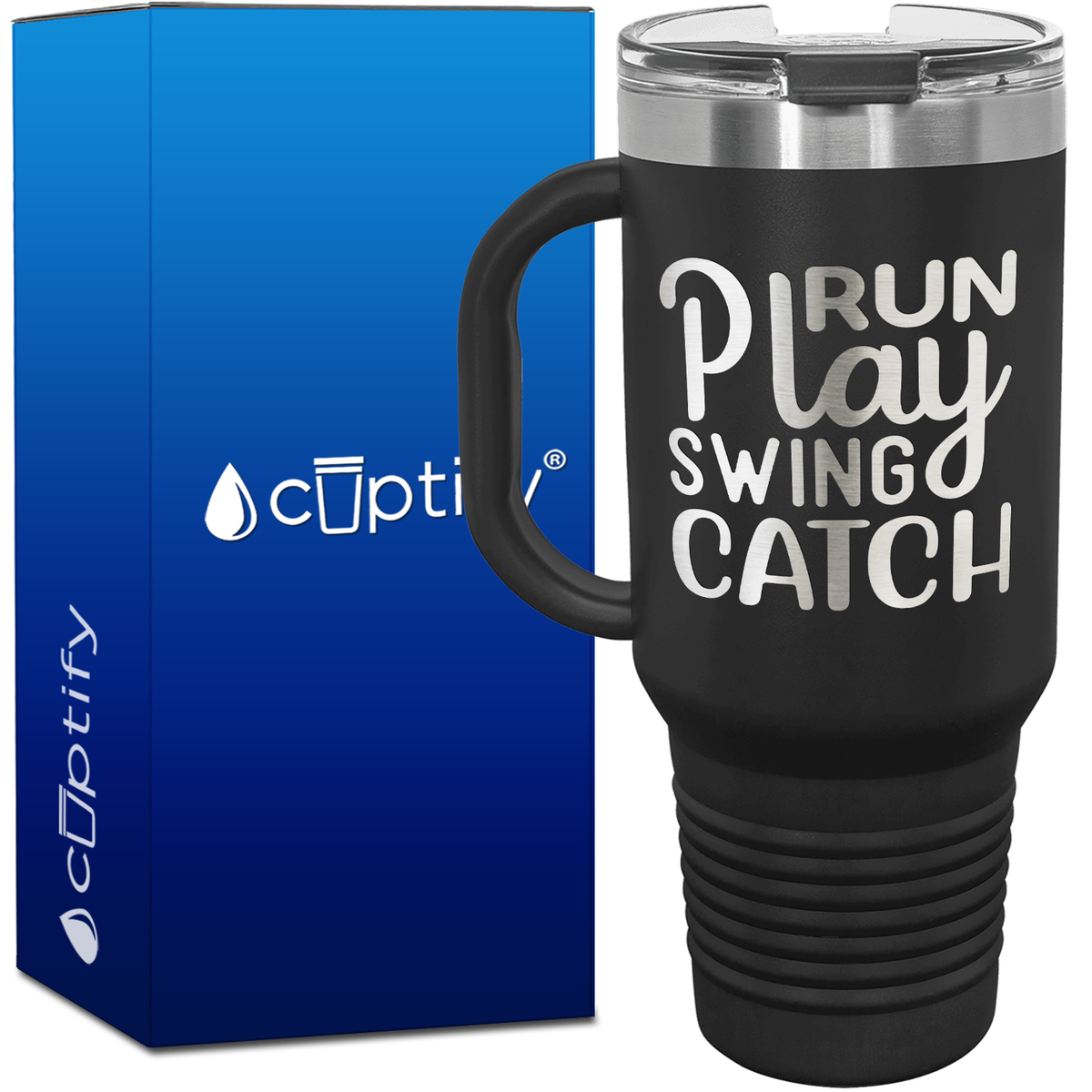 Run Play Swing Catch 40oz Softball Travel Mug