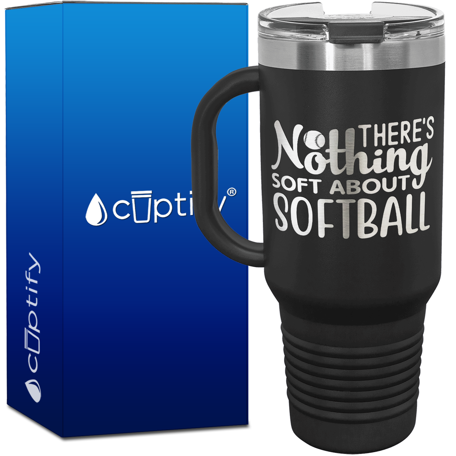 There's Nothing Soft About Softball 40oz Softball Travel Mug