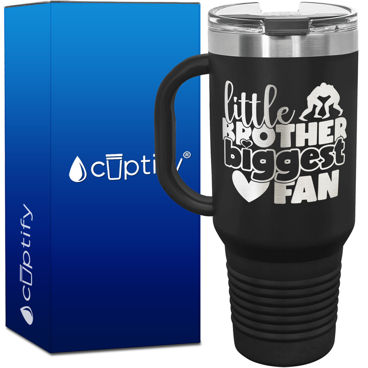 Little Brother Biggest Fan 40oz Wrestling Travel Mug