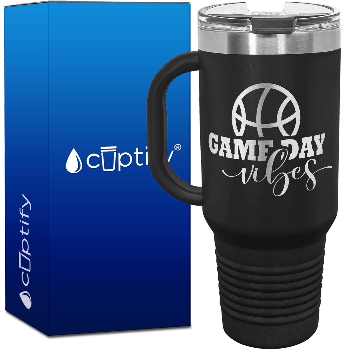 Game Day Vibes 40oz Basketball Travel Mug