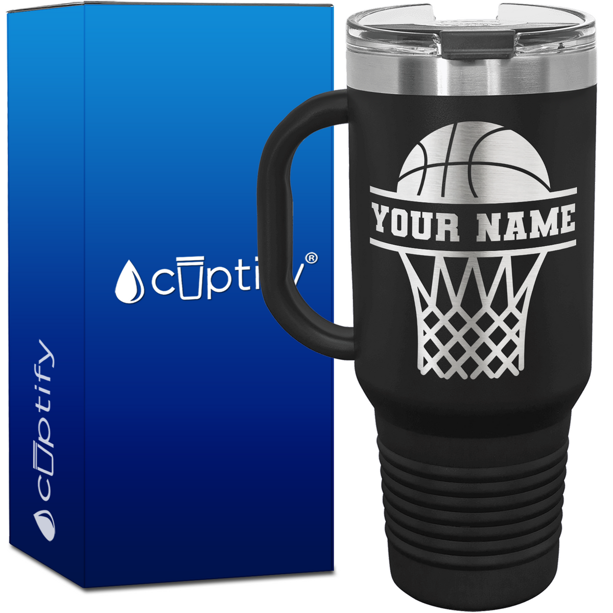Personalized Basketball and Net 40oz Basketball Travel Mug