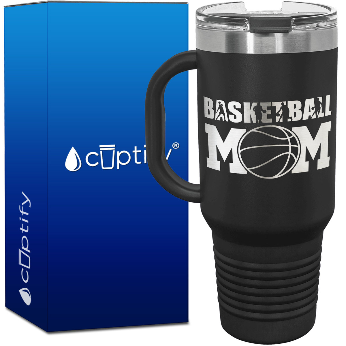 Basketball Mom Player Silhouettes 40oz Basketball Travel Mug