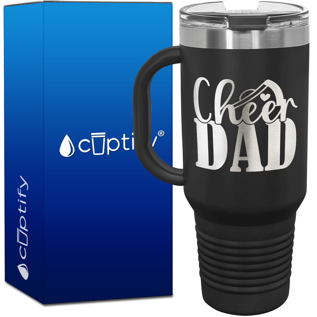 Cheer Dad Megaphone Heart 40oz Cheer Travel Mug