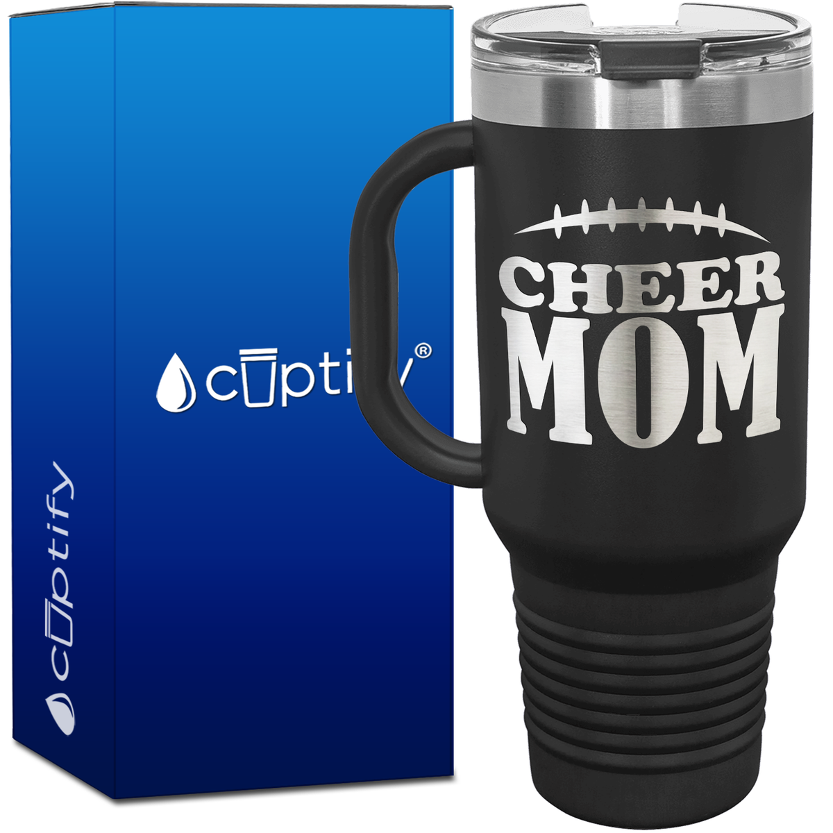 Cheer Mom Football Stitches 40oz Cheer Travel Mug