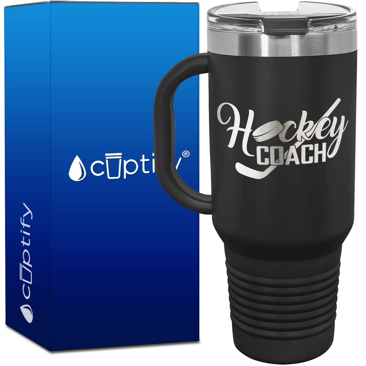 Hockey Coach Puck and Stick 40oz Coach Travel Mug
