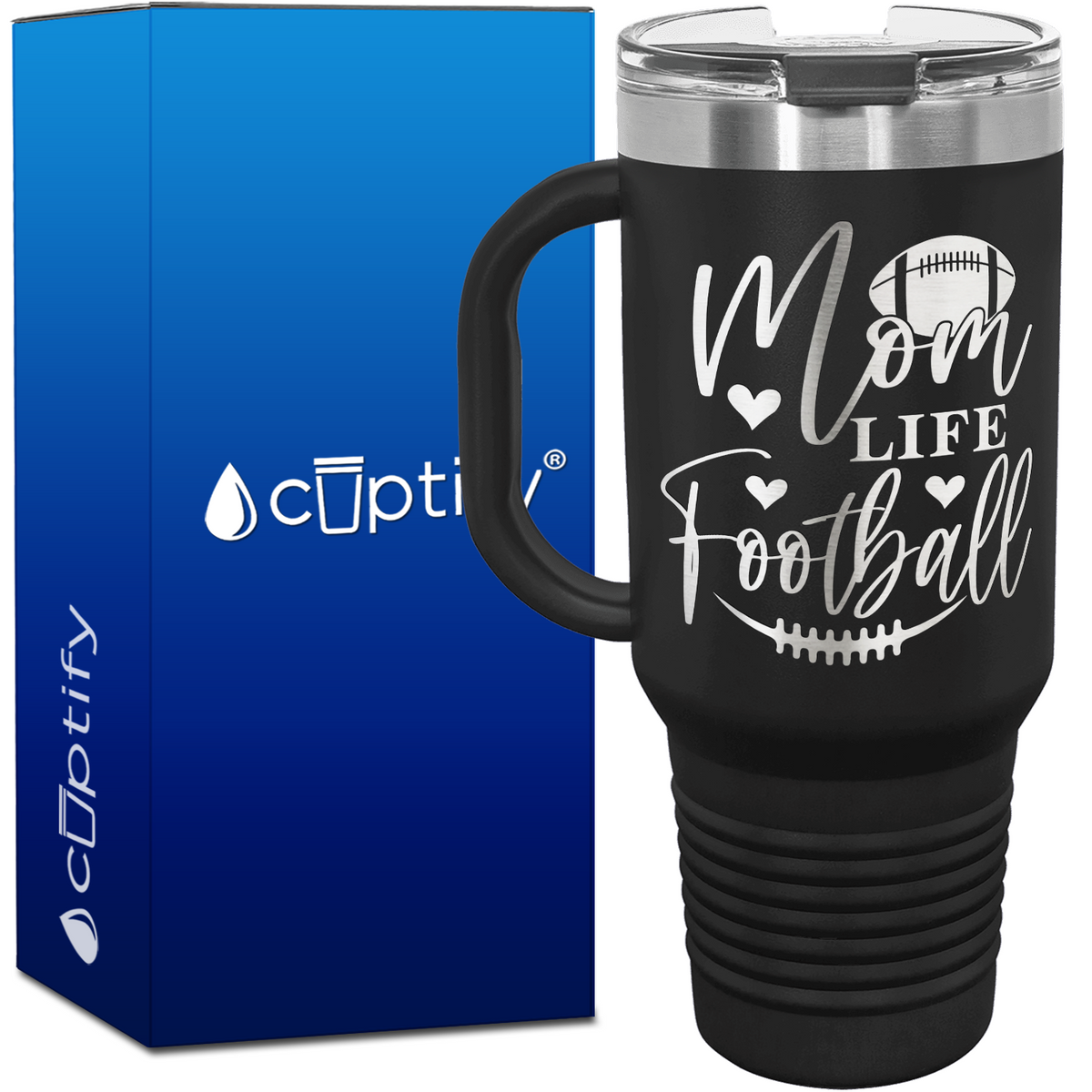 Mom Life Football 40oz Football Travel Mug