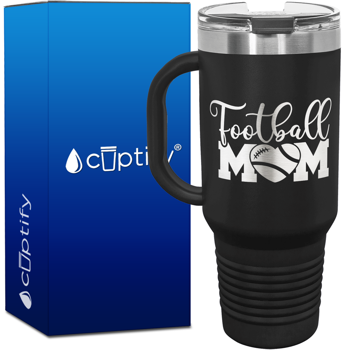 Football Mom Heart 40oz Football Travel Mug