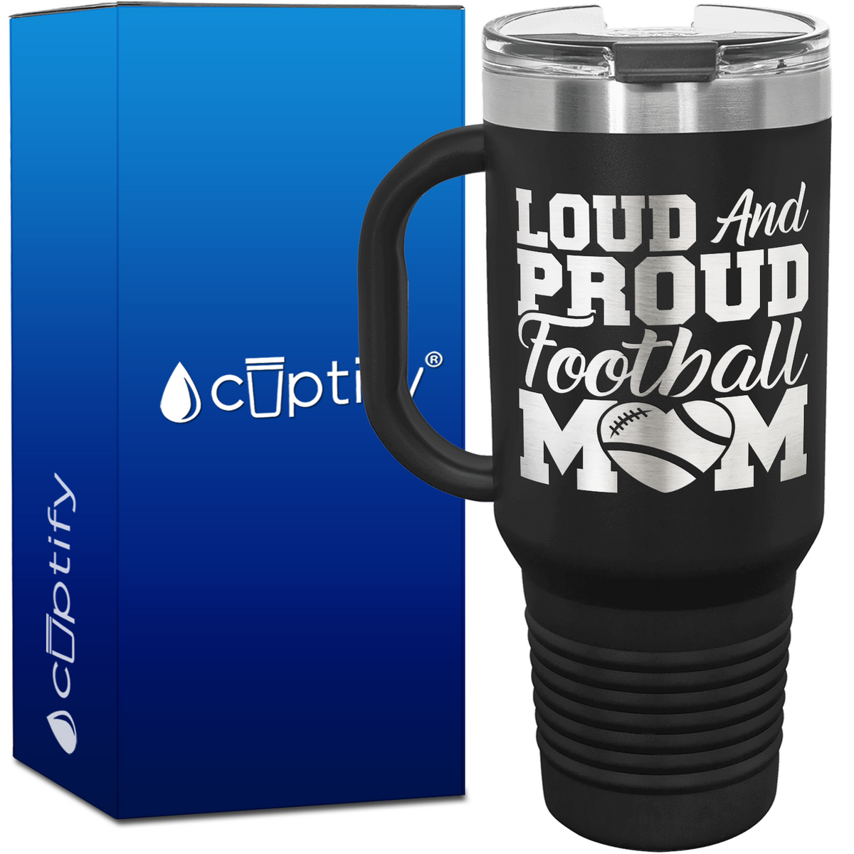 Loud and Proud Football Mom Heart 40oz Football Travel Mug