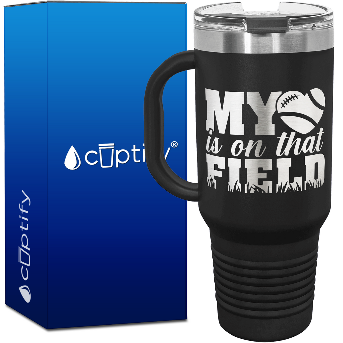 My Heart is on That Field Football 40oz Football Travel Mug