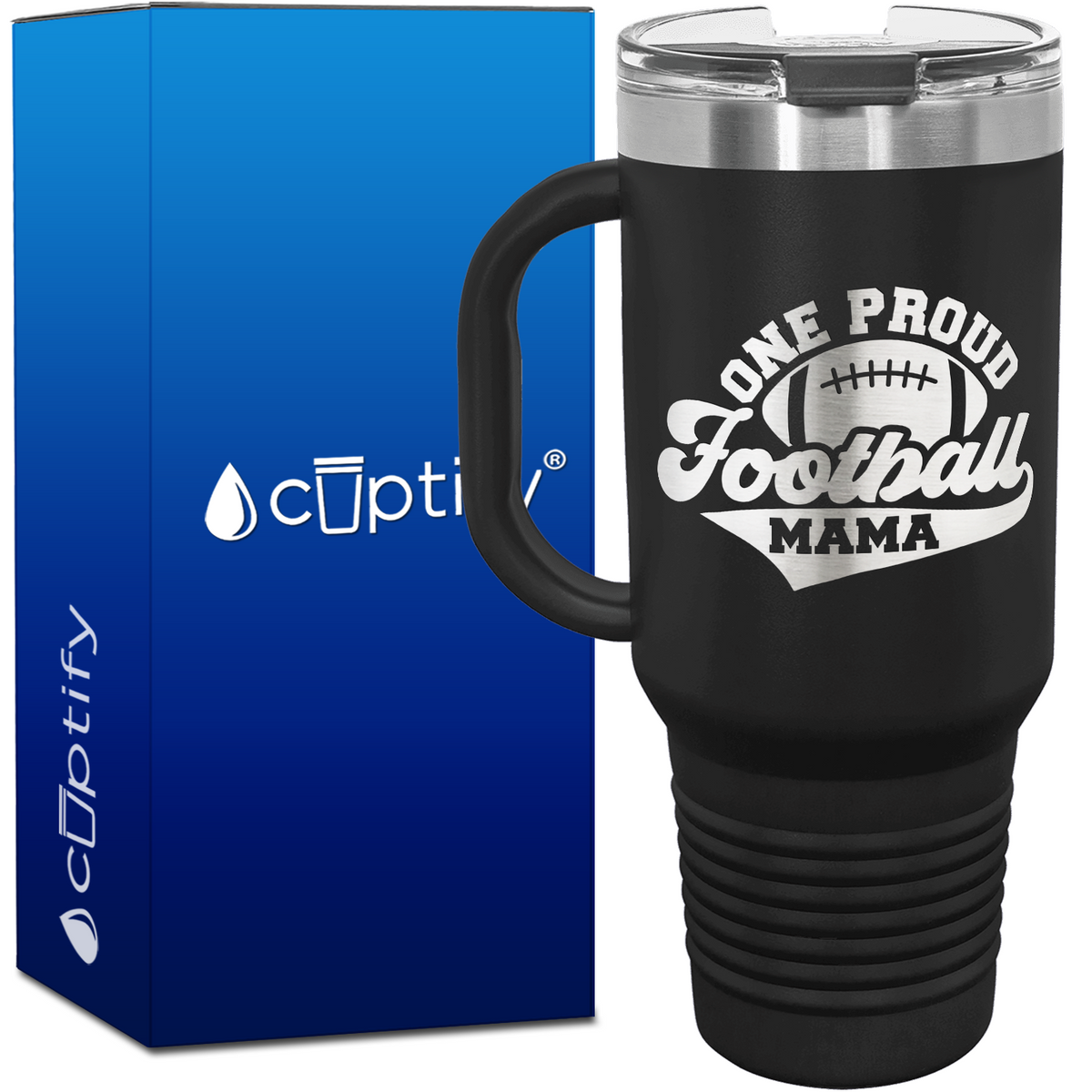 One Proud Football Mama 40oz Football Travel Mug