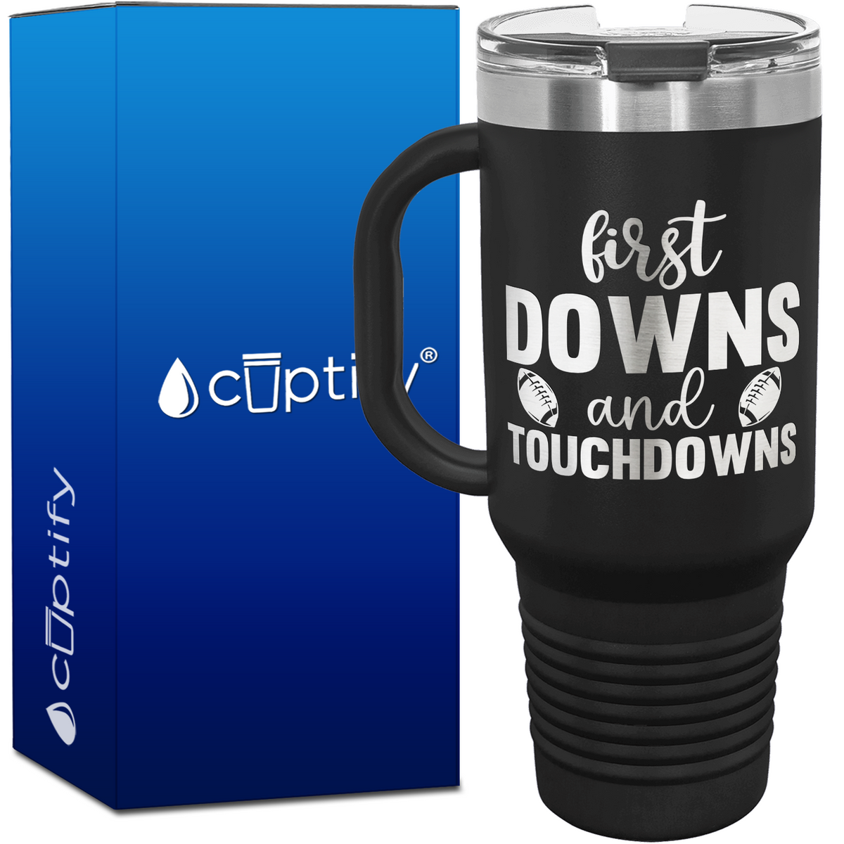 First Downs and Touchdowns 40oz Football Travel Mug
