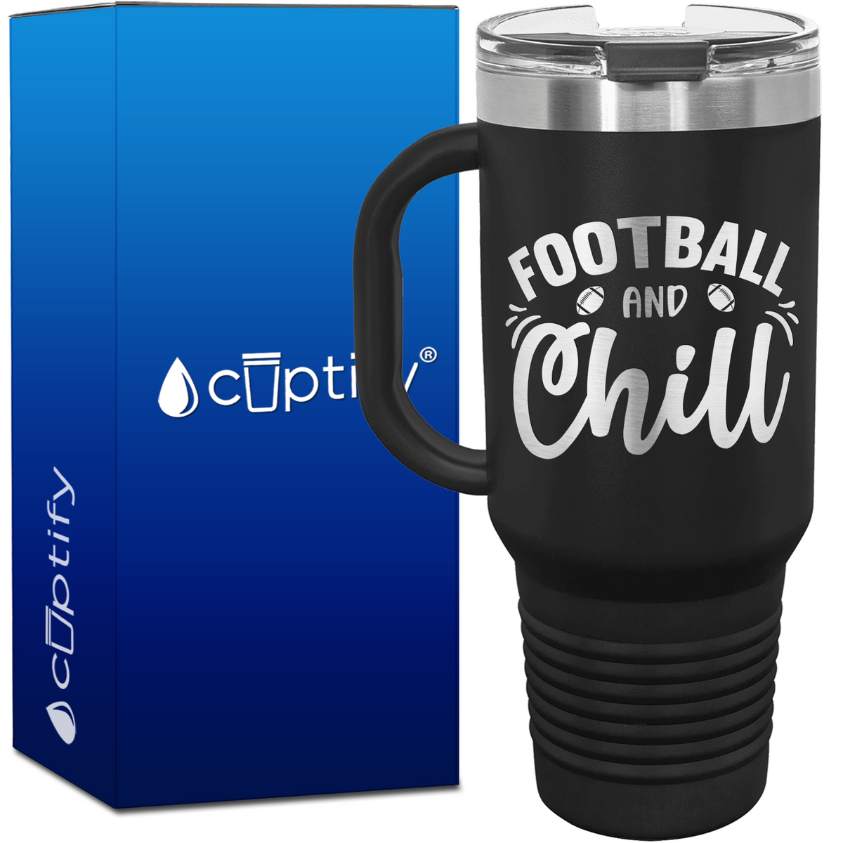 Football and Chill 40oz Football Travel Mug