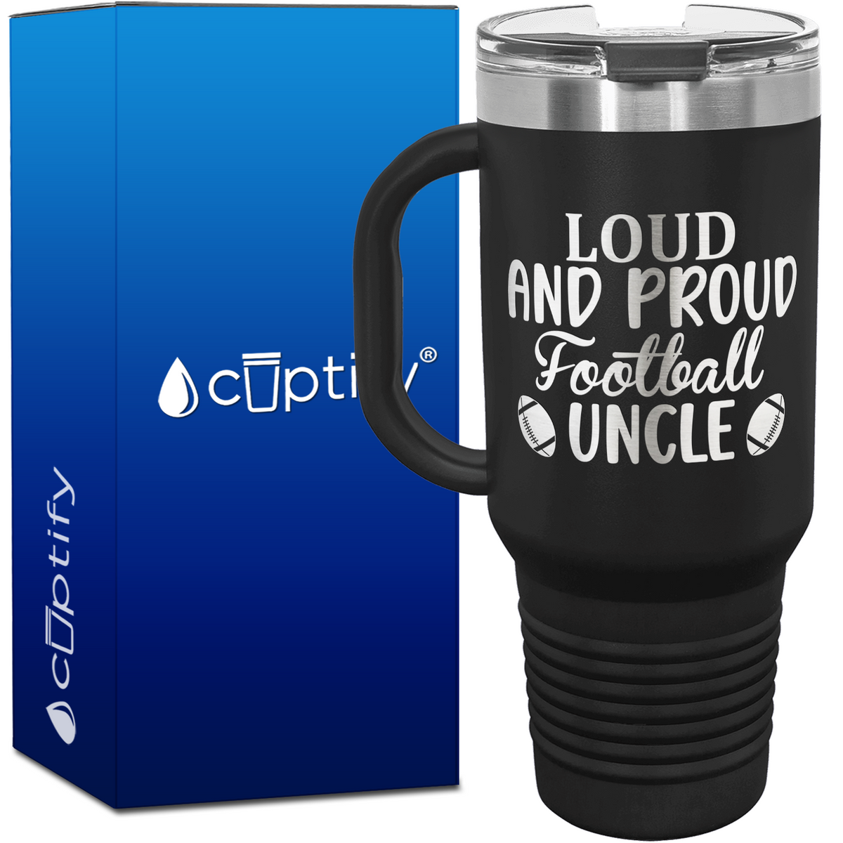 Loud and Proud Football Uncle 40oz Football Travel Mug