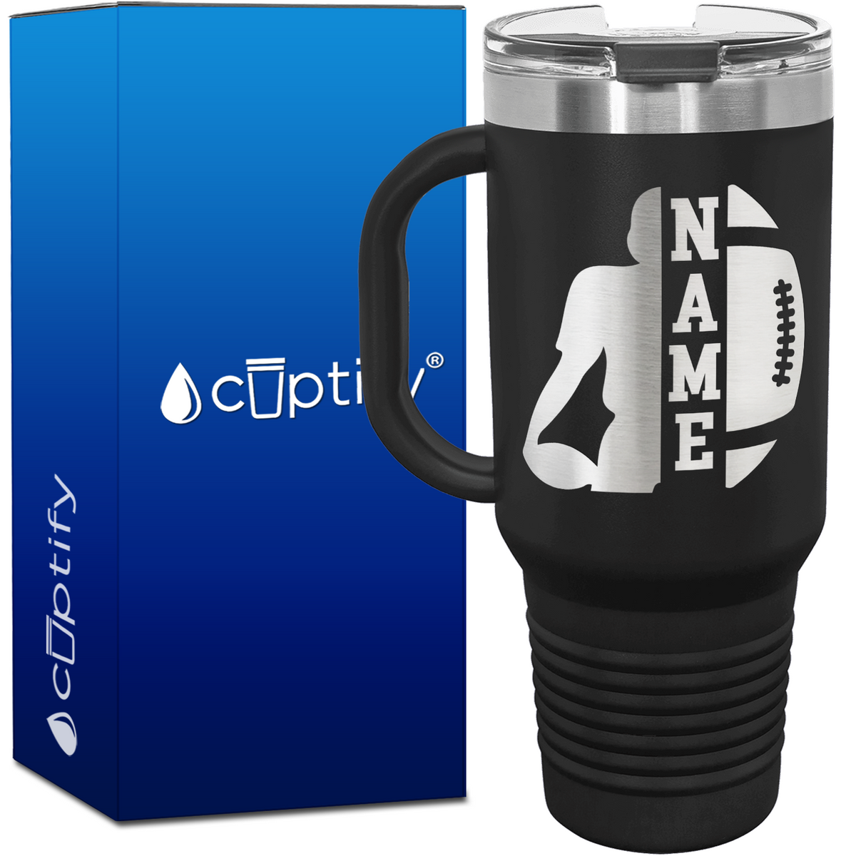 Personalized Football Player with Football 40oz Football Travel Mug